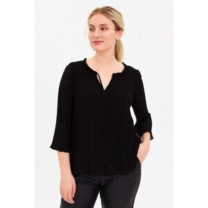 Loft Black Shear Pleated Blouse Tunic 3/4 Sleeve Ruffle Special Occasion Size XL